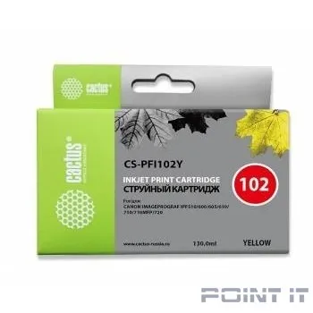 CACTUS PFI-102Y Картридж струйный для Canon iPF500/iPF600/iPF700/ MFP M40/iPF765/LP17/LP24, желтый (130мл)