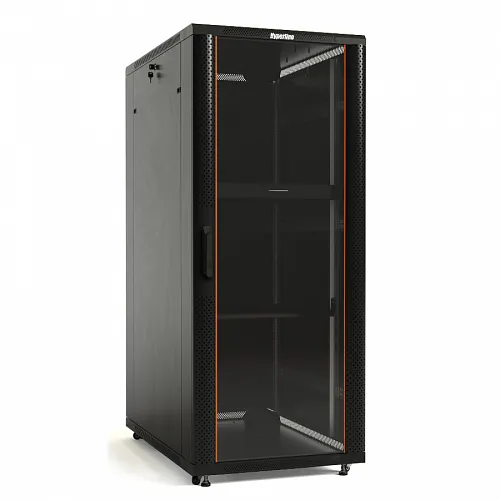 Шкаф напольный 19-дюймовый, 47U, 2277x600х1200 мм (ВхШхГ), передняя и задняя распашные перфор.двери(75%), ручка с замком, крыша нов.типа,9004,разобран
