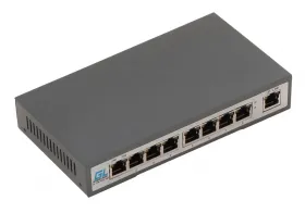 Коммутатор GIGALINK, неуправляемый, 8 PoE (802.3af/at) портов 100Мбит/с, 1 Uplink порт 100Мбит/с, увеличенная дальность передачи данных до 150м, 120Вт