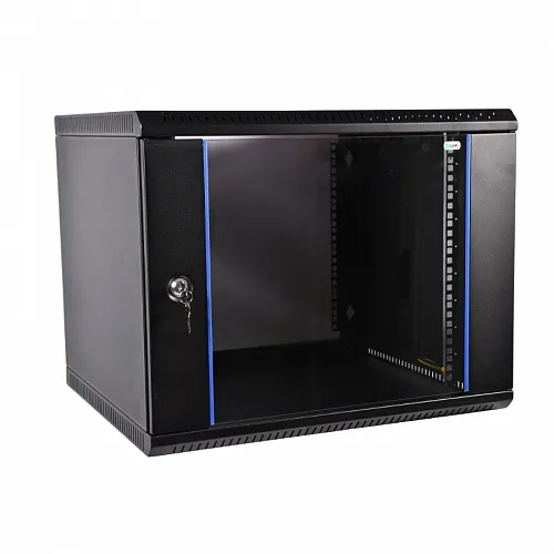 Шкаф телекоммуникационный настенный разборный ЭКОНОМ 12U (600х650) дверь стекло, цвет черный