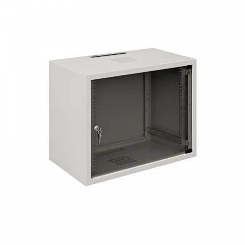 Шкаф настенный 19-дюймовый (19), серия SJ2, 18U, 871x600х400, со стеклянной дверью, цвет серый (RAL 7035) (SJ-118)