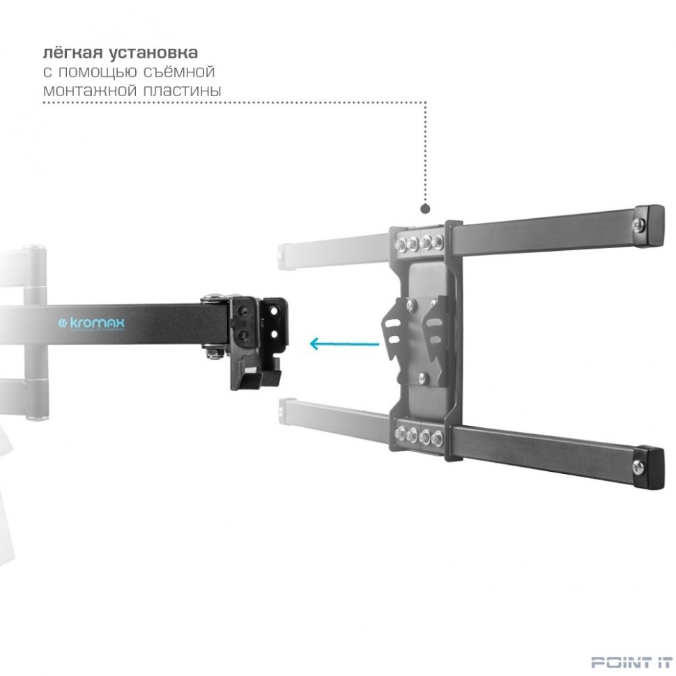 Kromax CORBEL-8 grey titan { 32"-75"; Максимальная нагрузка: 55 кг; VESA: 200x200, 200х300, 200х400, 300х200, 300х300, 300х400, 400х200, 400х300, 400х400, 600х400 мм; Наклон: +5°-12°Поворот: ±90}