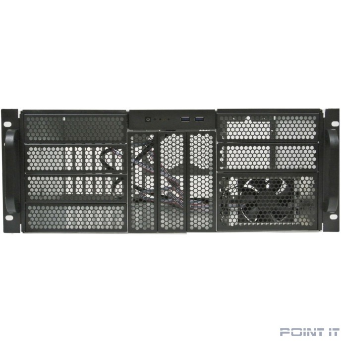 Procase Корпус 4U server case, 9x5.25+3HDD,черный,без блока питания,глубина 650мм,MB EATX 12"x13", панель вентиляторов 3*120x25 PWM [RE411-D9H3-FE-65]