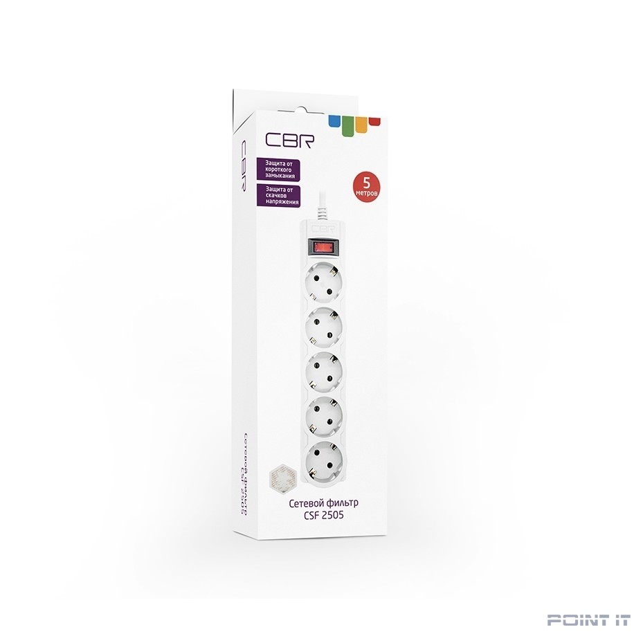 CBR Сетевой фильтр CSF 2505-5.0 White CB, 5 евророзеток, длина кабеля 5 метров, цвет белый (коробка)